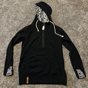 Ampersand Avenue Hooded Sweatshirt Womens Large Black Hoodie Grey/Black Dots